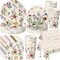 202 Pcs Widflower Party Decoration Supplies Floral Paper Plates Napkins Cups Butterfly Wildflower Tablecloth for Summer (Widflower 3,Retro)